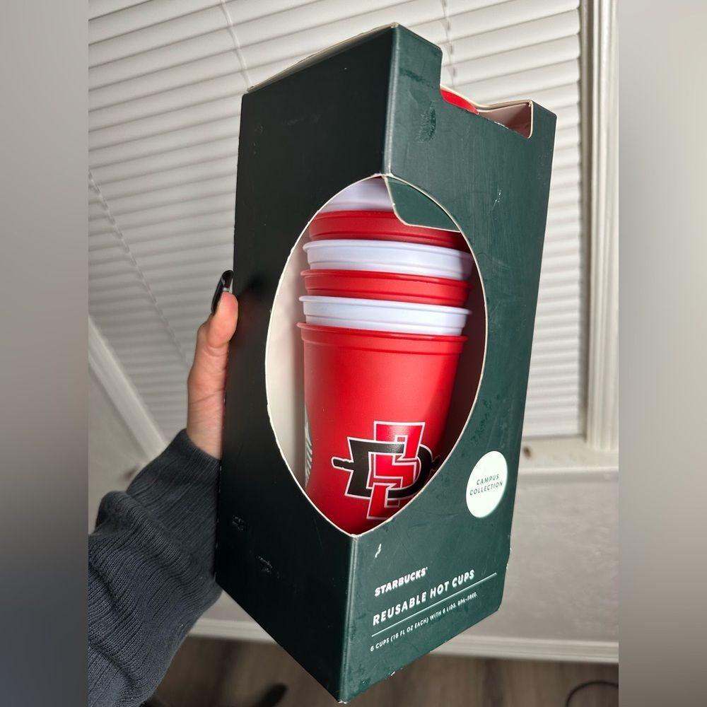 Starbucks Campus collection reusable 6 hot cups San Diego Aztecs /red and white